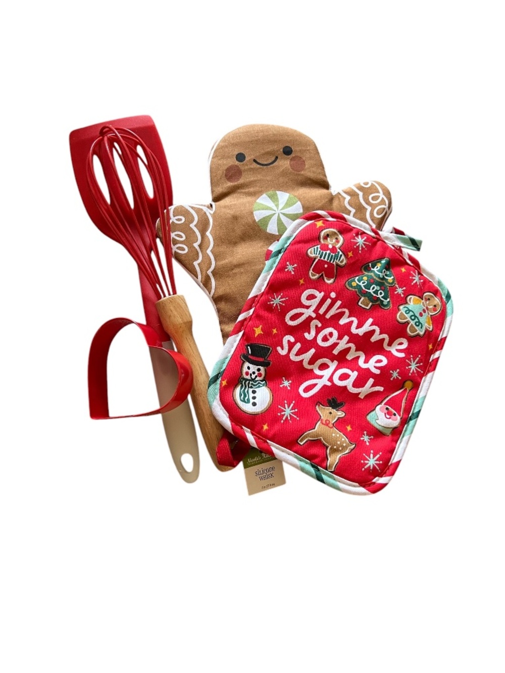 Holiday Kitchen Bundle PotHolders Red Whisk/Spatula Spoon Rest Red Cookie Cutter - Picture 4 of 5